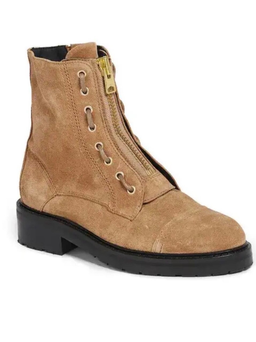 All Saints Women's Suede Front-Zip Ankle Boot in Tan
